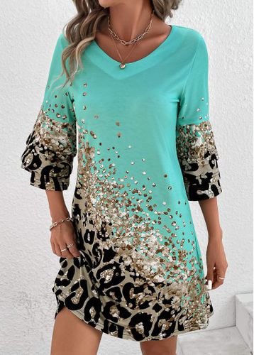 Cyan Printed Non-sequined Leopard Shift Dress - unsigned - Modalova