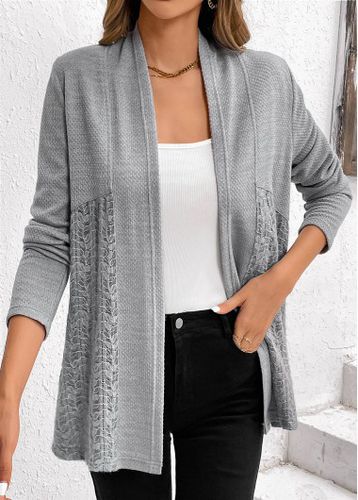Grey Lace Patchwork Long Sleeve Cardigan - unsigned - Modalova