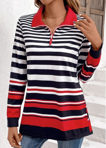 Multi Color Zipper Striped Long Sleeve Sweatshirt - unsigned - Modalova