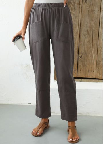 Dark Grey Pocket Elastic Waist High Waisted Pants - unsigned - Modalova
