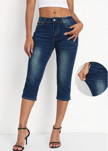 Denim Blue Mid Waisted Capri Button Fly Leggings - unsigned - Modalova