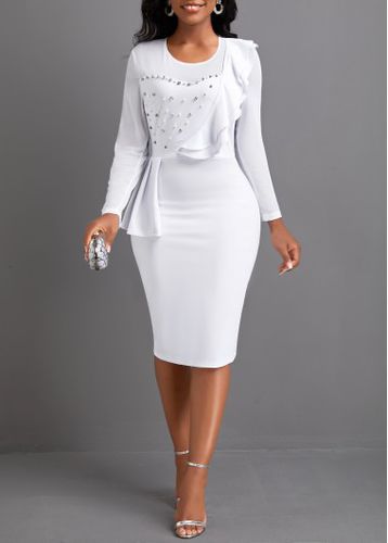 White Pearl Long Sleeve Round Neck Bodycon Dress - unsigned - Modalova