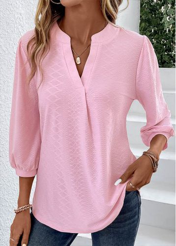 Pink Ruched Three Quarter Length Sleeve T Shirt - unsigned - Modalova