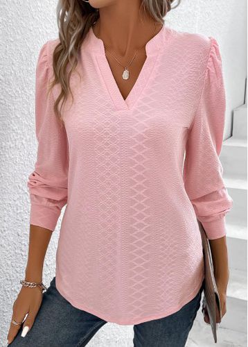 Light Pink Ruched Long Sleeve T Shirt - unsigned - Modalova