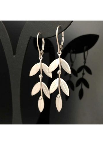 Silver Metal Leaf Detail Alloy Earrings - unsigned - Modalova