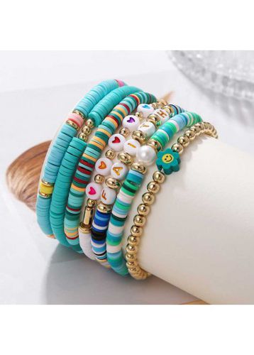 Mint Green Round Pearl Plastic Bracelet Set - unsigned - Modalova