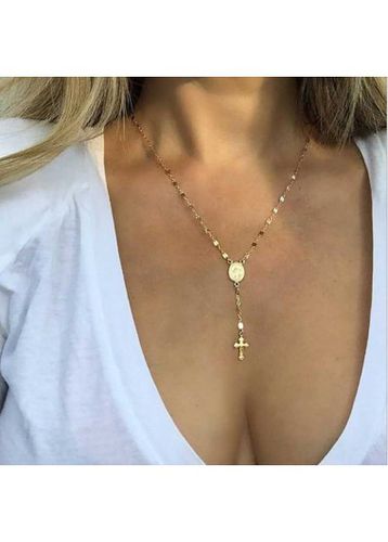 Golden Metal Cross Design Alloy Necklace - unsigned - Modalova