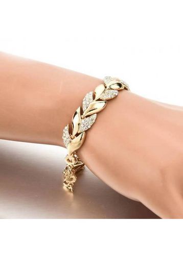 Leaf Golden Rhinestone Detail Alloy Bracelet - unsigned - Modalova