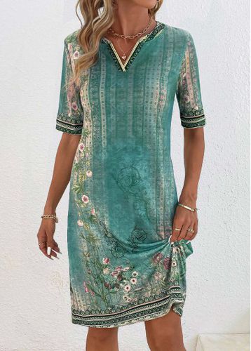 Green Patchwork Floral Print Shift Dress - unsigned - Modalova