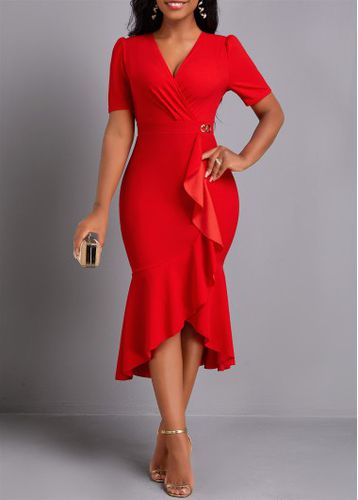 Red High Low Short Sleeve Mermaid Dress - unsigned - Modalova