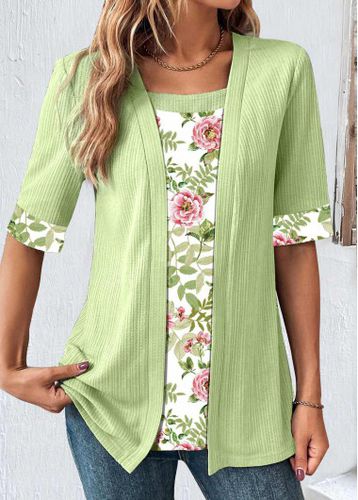 Avocado Green Patchwork Floral Print T Shirt - unsigned - Modalova