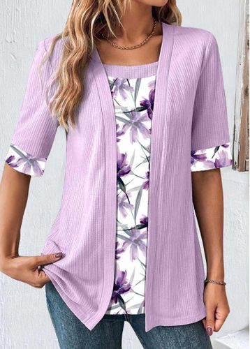 Light Purple Fake 2in1 Floral Print T Shirt - unsigned - Modalova