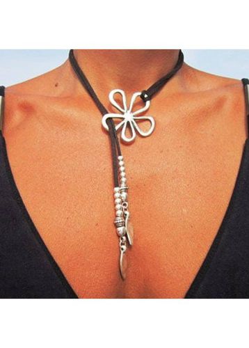 Alloy Detail Floral Design Silver Necklace - unsigned - Modalova