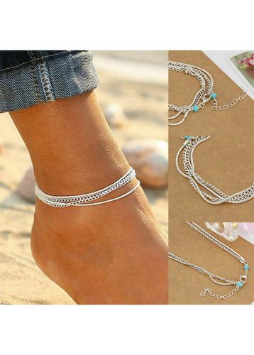 Silver Alloy Layered Design Chain Anklet - unsigned - Modalova