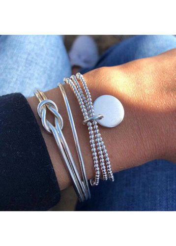 Silver Round Beads Detail Twist Bracelet Set - unsigned - Modalova