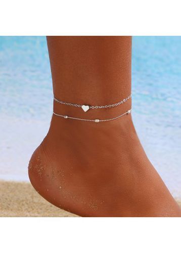 Heart Layered Design Silvery White Anklet - unsigned - Modalova