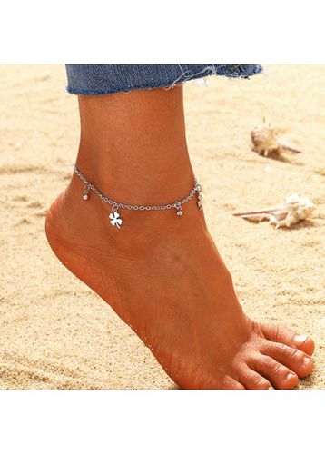 Silvery White Metal Leaf Detail Anklet - unsigned - Modalova