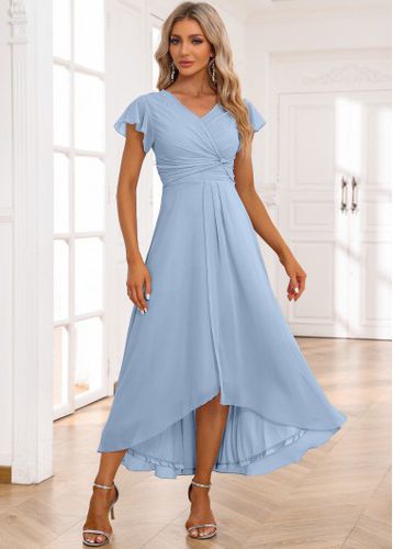 Light Blue Twist High Low Short Sleeve Dress - unsigned - Modalova