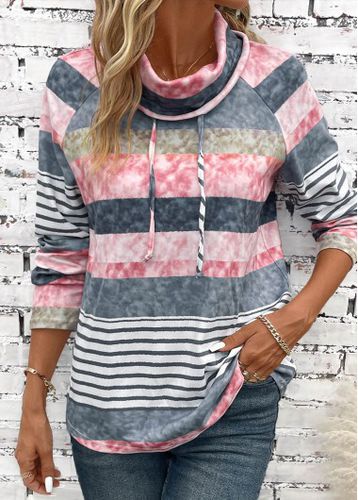 Multi Color Drawstring Striped Long Sleeve Cowl Neck Sweatshirt - unsigned - Modalova