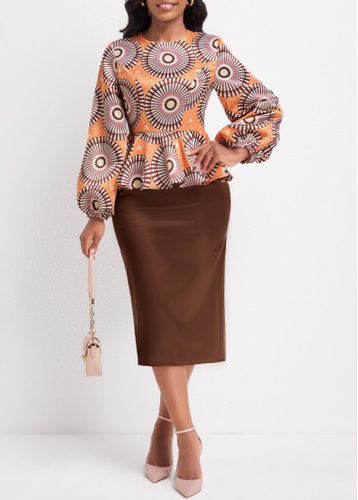 Orange Patchwork Tribal Print Long Sleeve Dress - unsigned - Modalova