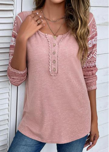 Pink Lace Tribal Print Long Sleeve T Shirt - unsigned - Modalova