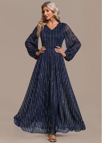 Navy Hot Stamping Long Sleeve Maxi Dress - unsigned - Modalova