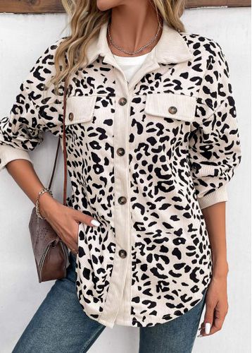 Beige Patchwork Leopard Long Sleeve Shirt Collar Coat - unsigned - Modalova