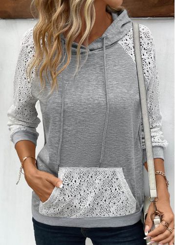 Patchwork Grey Lace Long Sleeve Hoodie - unsigned - Modalova