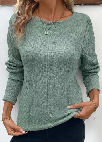 Sage Green Ruched Long Sleeve Round Neck T Shirt - unsigned - Modalova