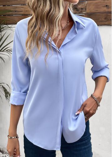 Blue Patchwork Long Sleeve Shirt Collar Blouse - unsigned - Modalova