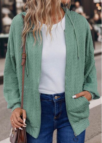 Sage Green Pocket Long Sleeve Hooded Coat - unsigned - Modalova