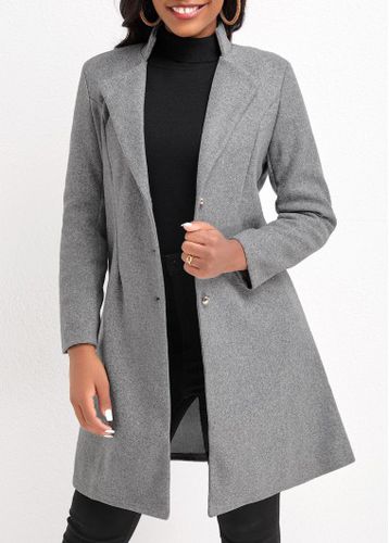 Grey Button Long Sleeve Lapel Coat - unsigned - Modalova