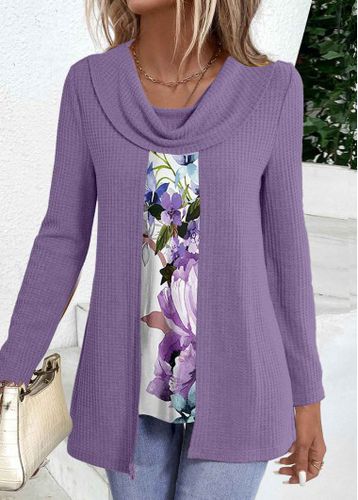 Purple Fake 2in1 Floral Print T Shirt - unsigned - Modalova