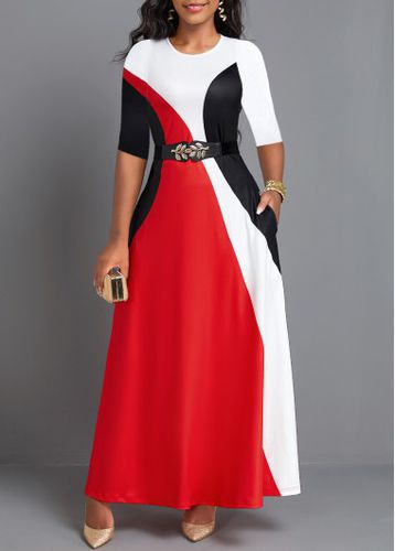 Red Pocket Three Quarter Length Sleeve Maxi Dress - unsigned - Modalova