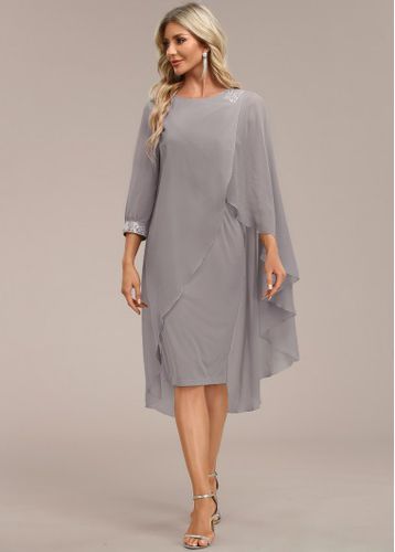 Grey Asymmetry Long Sleeve Zipper Back Dress - unsigned - Modalova