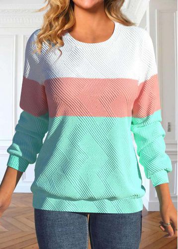 Light Pink Patchwork Long Sleeve Round Neck Sweatshirt - unsigned - Modalova