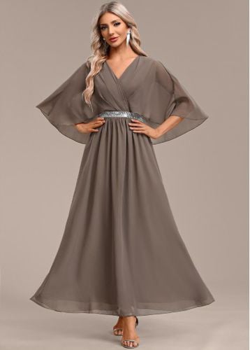 Gray Brown Surplice Maxi Half Sleeve V Neck Dress - unsigned - Modalova