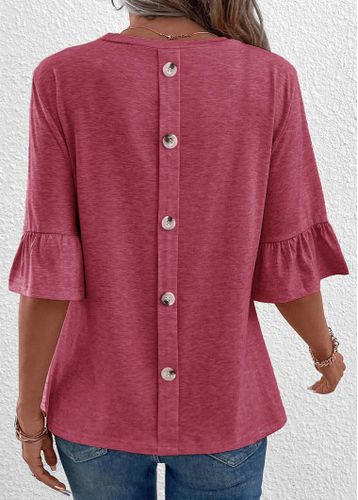 Coral Button Half Sleeve Round Neck T Shirt - unsigned - Modalova