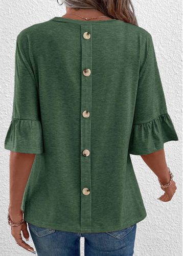 Green Button Half Sleeve Round Neck T Shirt - unsigned - Modalova