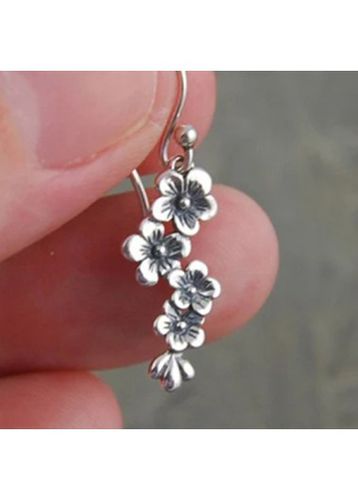 Alloy Detail Floral Design Silver Earrings - unsigned - Modalova
