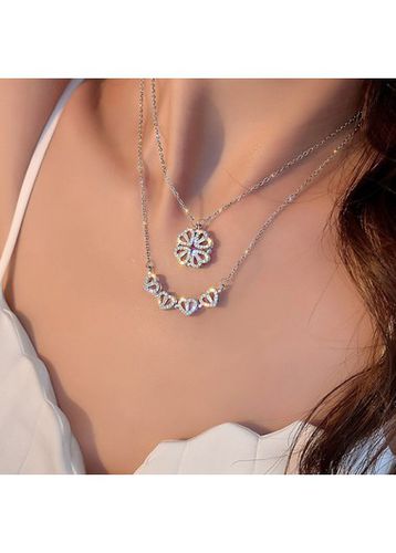 Alloy Detail Silver Heart Design Necklace - unsigned - Modalova