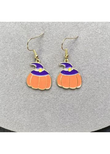 Orange Halloween Print Alloy Pumpkin Earrings - unsigned - Modalova