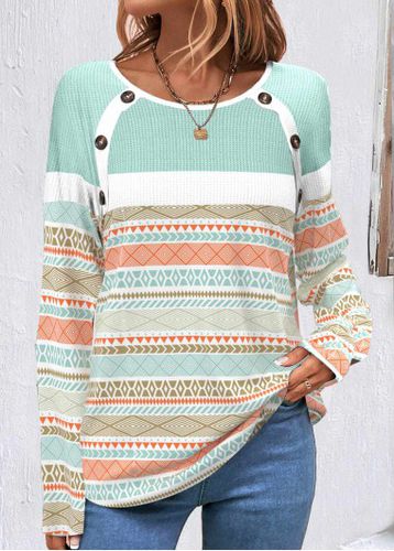 Multi Color Patchwork Tribal Print Long Sleeve Sweatshirt - unsigned - Modalova