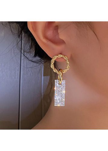 Gold Rectangle Rhinestone Circular Detail Earrings - unsigned - Modalova