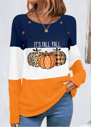 Multi Color Halloween Pumpkin Print Long Sleeve Sweatshirt - unsigned - Modalova