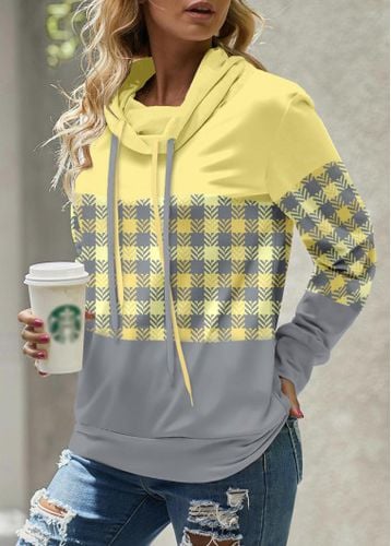 Light Yellow Patchwork Plaid Long Sleeve Sweatshirt - unsigned - Modalova