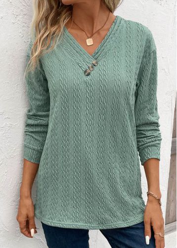 Green Patchwork Long Sleeve V Neck Sweatshirt - unsigned - Modalova