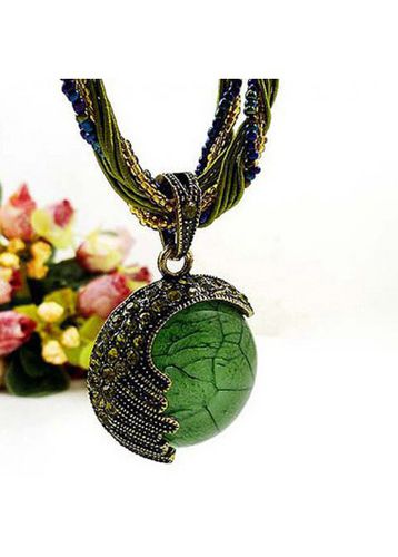 Grass Green Round Alloy Beads Detail Necklace - unsigned - Modalova