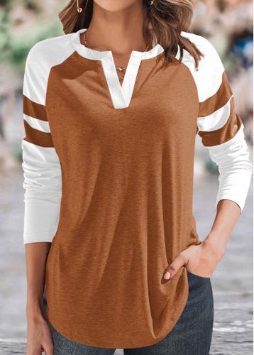 Dark Camel Patchwork Long Sleeve T Shirt - unsigned - Modalova