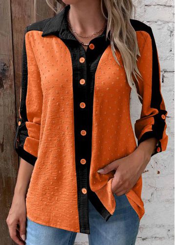 Orange Patchwork Long Sleeve Shirt Collar Blouse - unsigned - Modalova